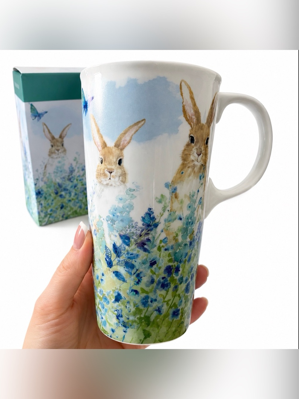 Cypress Ceramic Cup Mug 17 oz. ,w/box Bunnies in Meadow Nature Inspired